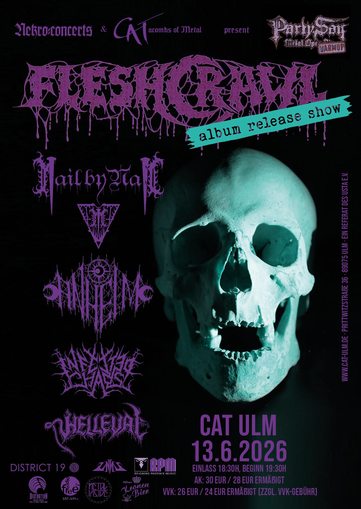 FLESHCRAWL, NAIL BY NAIL, ANHEIM, INFECTED CHAOS und HELLEVAL