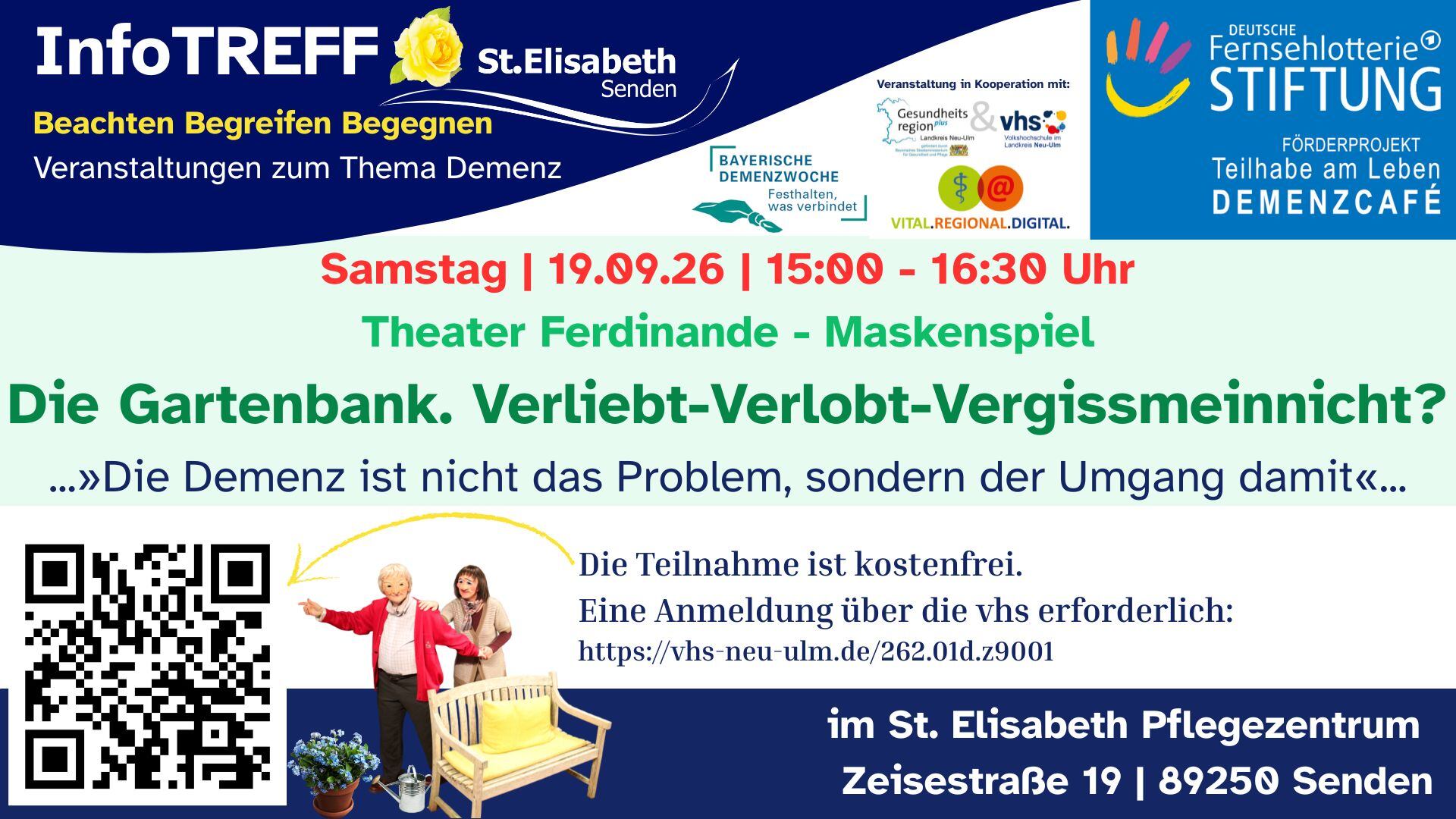 Theater Ferdinande - ein Maskenspiel: Die Gartenbank. Verliebt-Verlobt-Vergissmeinnicht?