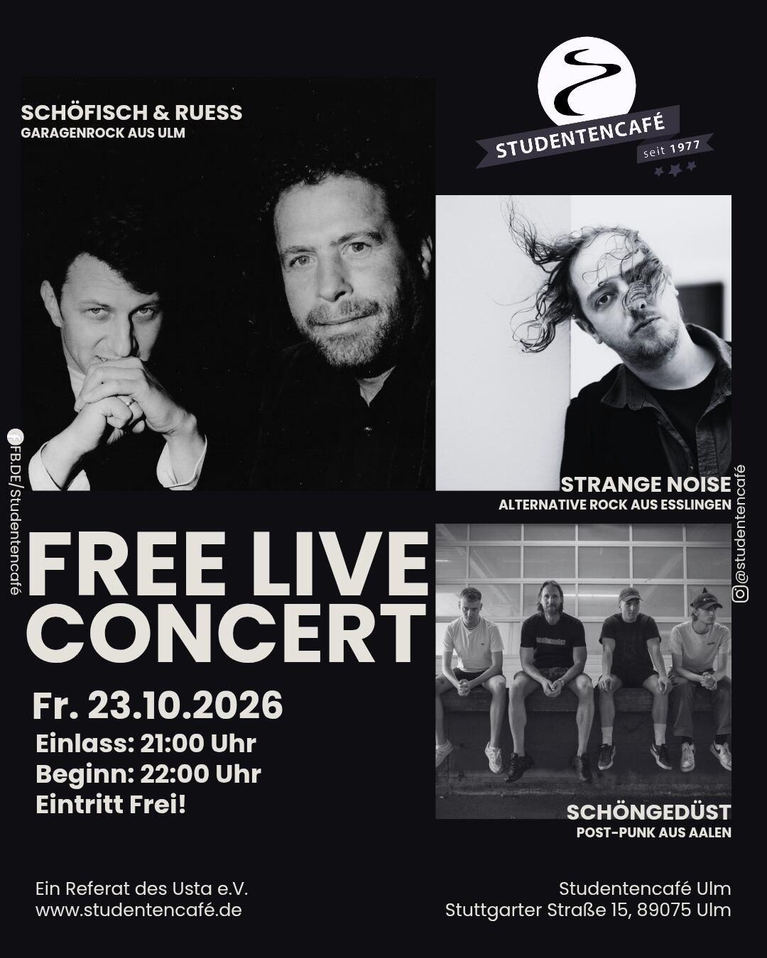 FREE LIVE CONCERT: SCHÖFISCH & RUE + STRANGE NOISE+ SCHÖNGEDÜST