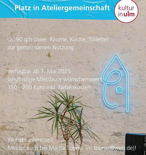 RAUMANGEBOT - PLATZ IN ATELIERGEMEINSCHAFT 🧑🏻‍🎨🏠   Lage: Ulm, Kuhberg (…)